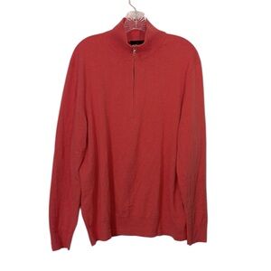 Brooks Brothers Quarter Zip Sweater L Coral Preppy 100% Cotton Golf Career
